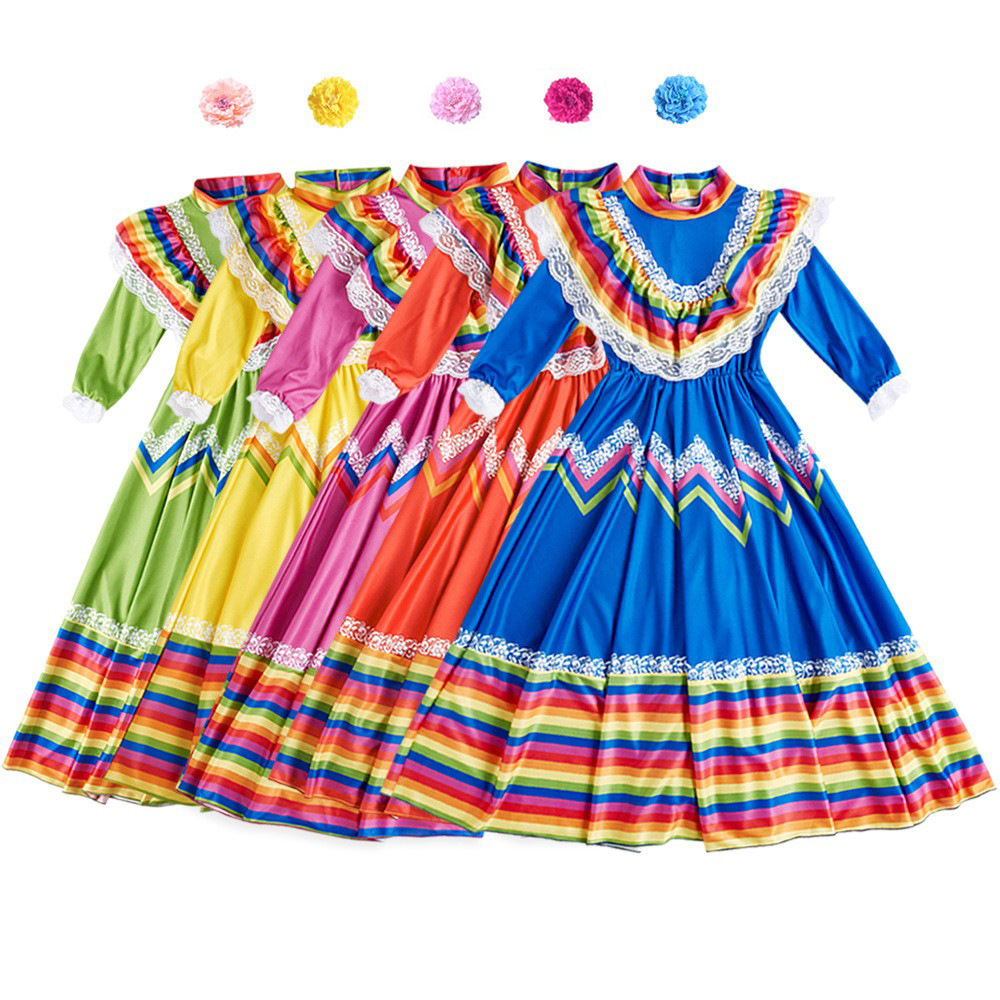 Ethnic Outfit - ハロウィン メキシカン ロングスカート エスニックスタイル カーニバル 女性用コスプレ衣装