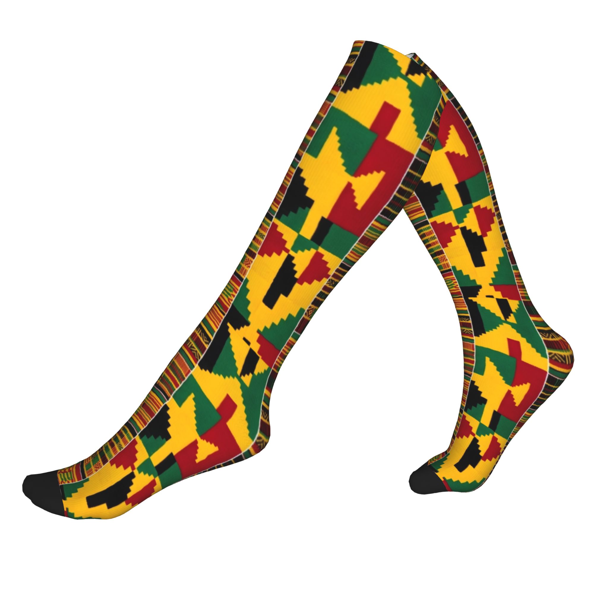 African Ankara Print - エスニック部族アンカラアフリカジグザグパターンメンズスポーツコンプレッションソックスユニセックスかわいい3Dプリントドレスソックス