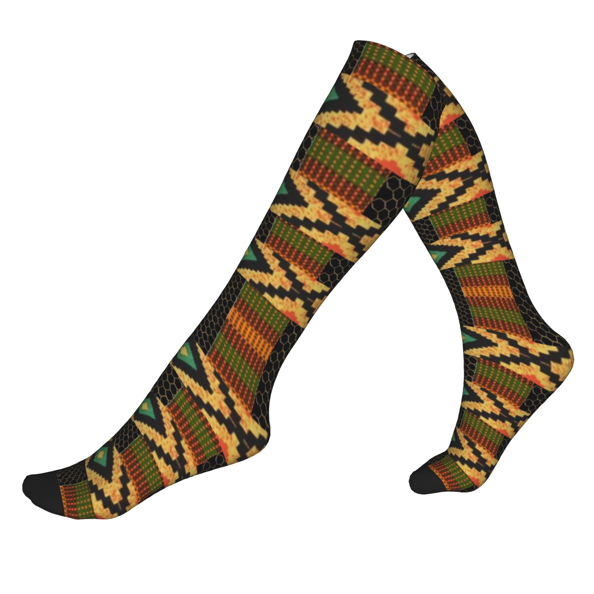 African Ankara Print - プリントされたカラフルなアフリカアンカラプリントパターンソックス伸縮性のある夏秋冬ボヘミアスタイルスポーツコンプレッションソックス