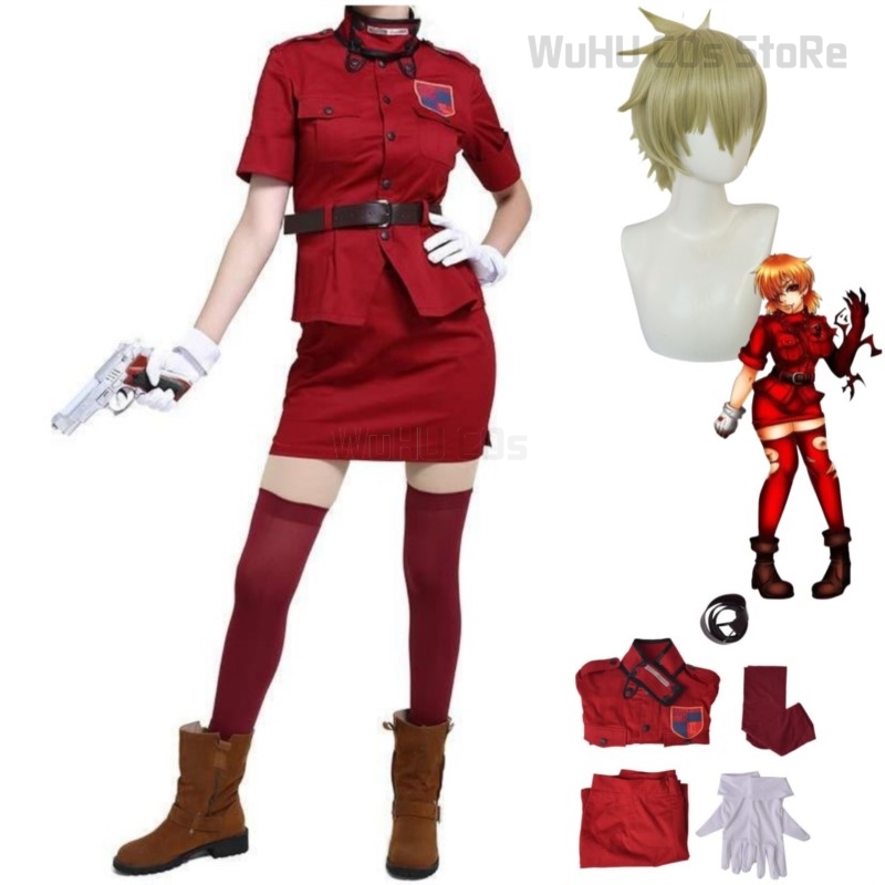 Ethnic Outfit - コスプレ衣装,赤い警察の制服,セクシーなスカートと女性のかつら,カーニバルスーツ,hellsing herushingu seras victoria