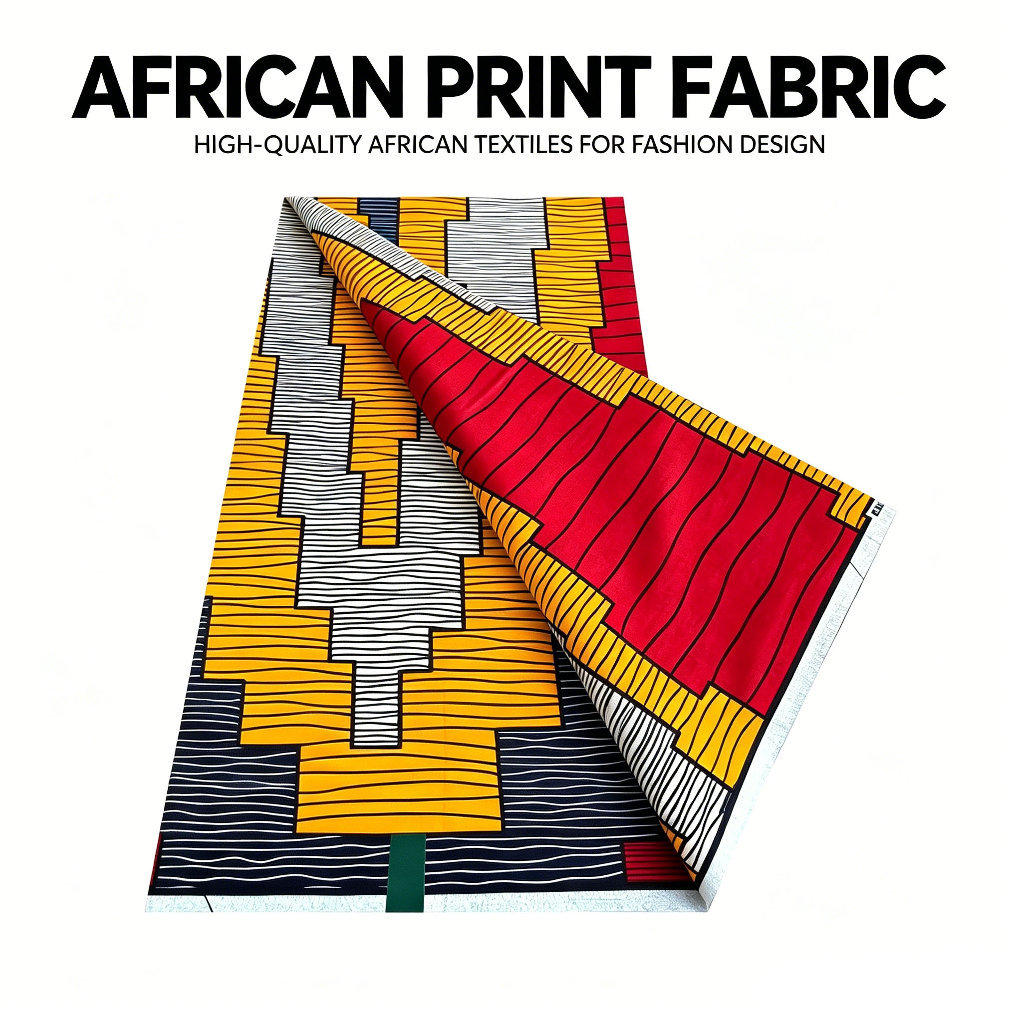 African Ankara Print - 2026年新作 幾何学模様アンカラワックス生地 綿100% イエロー レッド ブラック