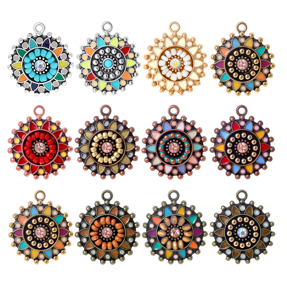 Ethnic Fashion For Ladies - ヴィンテージボヘミアエスニックエナメルラウンドチャームペンダント DIY ジュエリー作成用女性レディースイヤリングネックレスアクセサリーパーツ