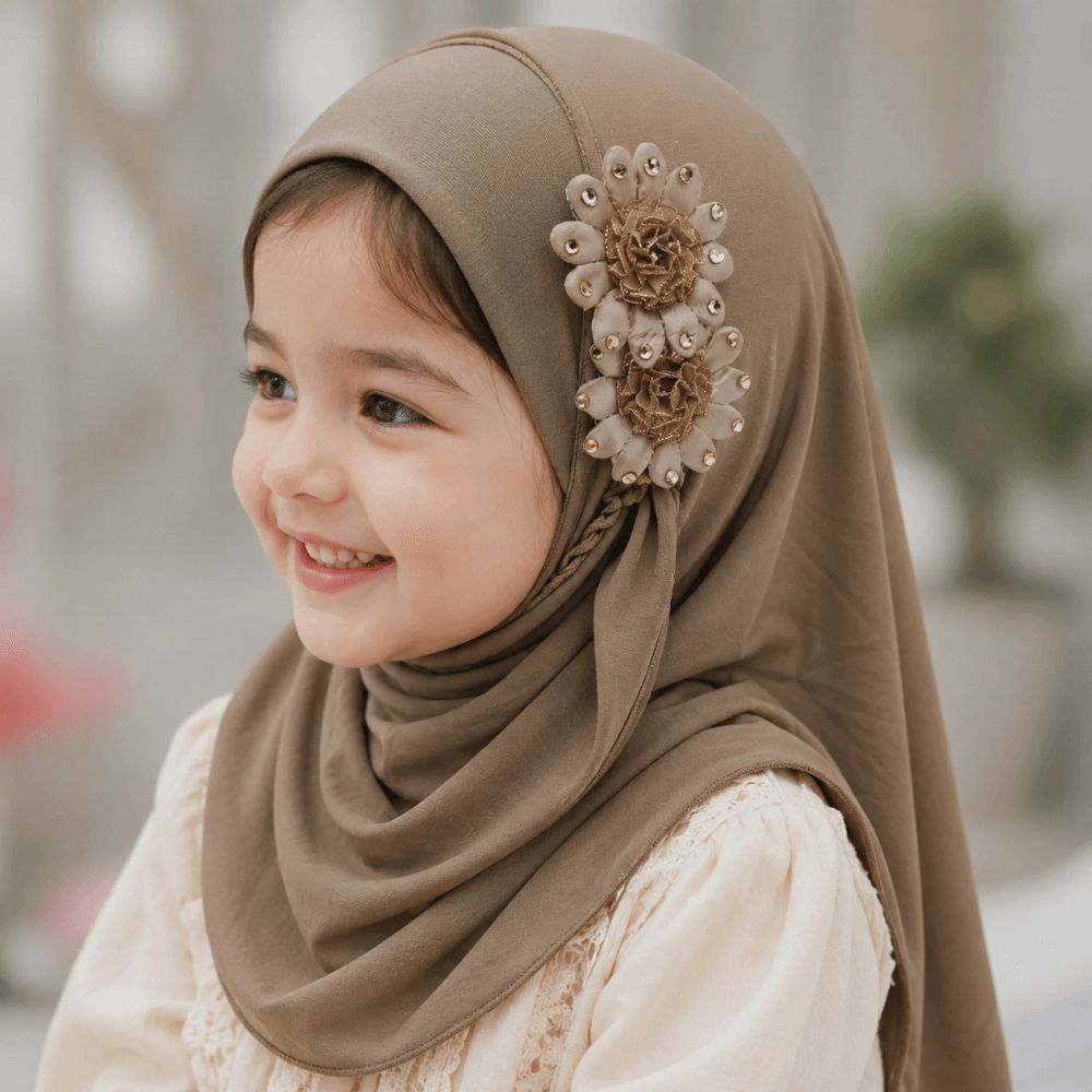 Ethnic Fashion Girls - ファッションソリッドフラワー子供用ヒジャブエスニックスタイルパターンキュートガールズプレイヤーハットターバンアイスシルクソフトヘッドラップイスラム教徒用