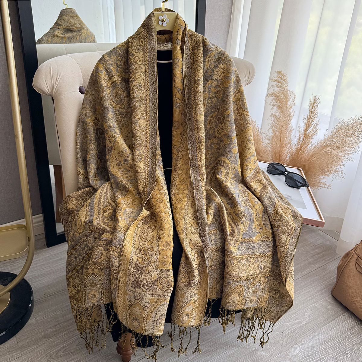 Ethnic Fashion Designer - 2025 タッセルブランケットデザイン エスニック風 厚手パシュミナ 新冬 暖かいショール