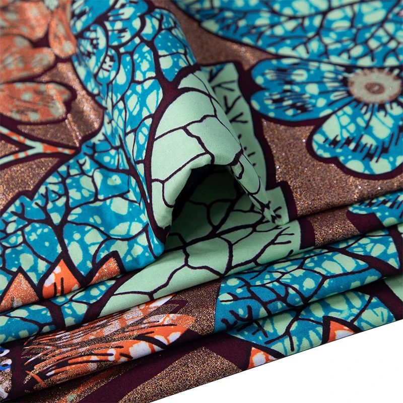 African Ankara Print - コットンアフリカンフラッシュゴールドプリントアンカラワックス生地、本物の柔らかいゴールデンワックスプリント、グランドスーパーバティック、ナイジェリアの結婚式パーティー用素材