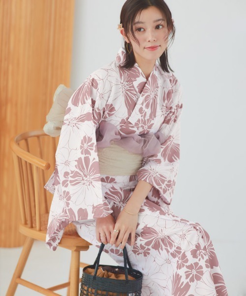 Ethnic Fashion For Ladies - 伝統的な浴衣着物綿麻素材ガールズドレスピンクひまわり夏のファッションレディースエスニックウェアステージ衣装