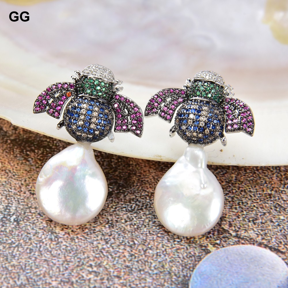 Ethnic Fashion Co In - GuaiGuai ジュエリー 淡水ホワイトコインパール Cz パヴェインサートスタッドピアス
