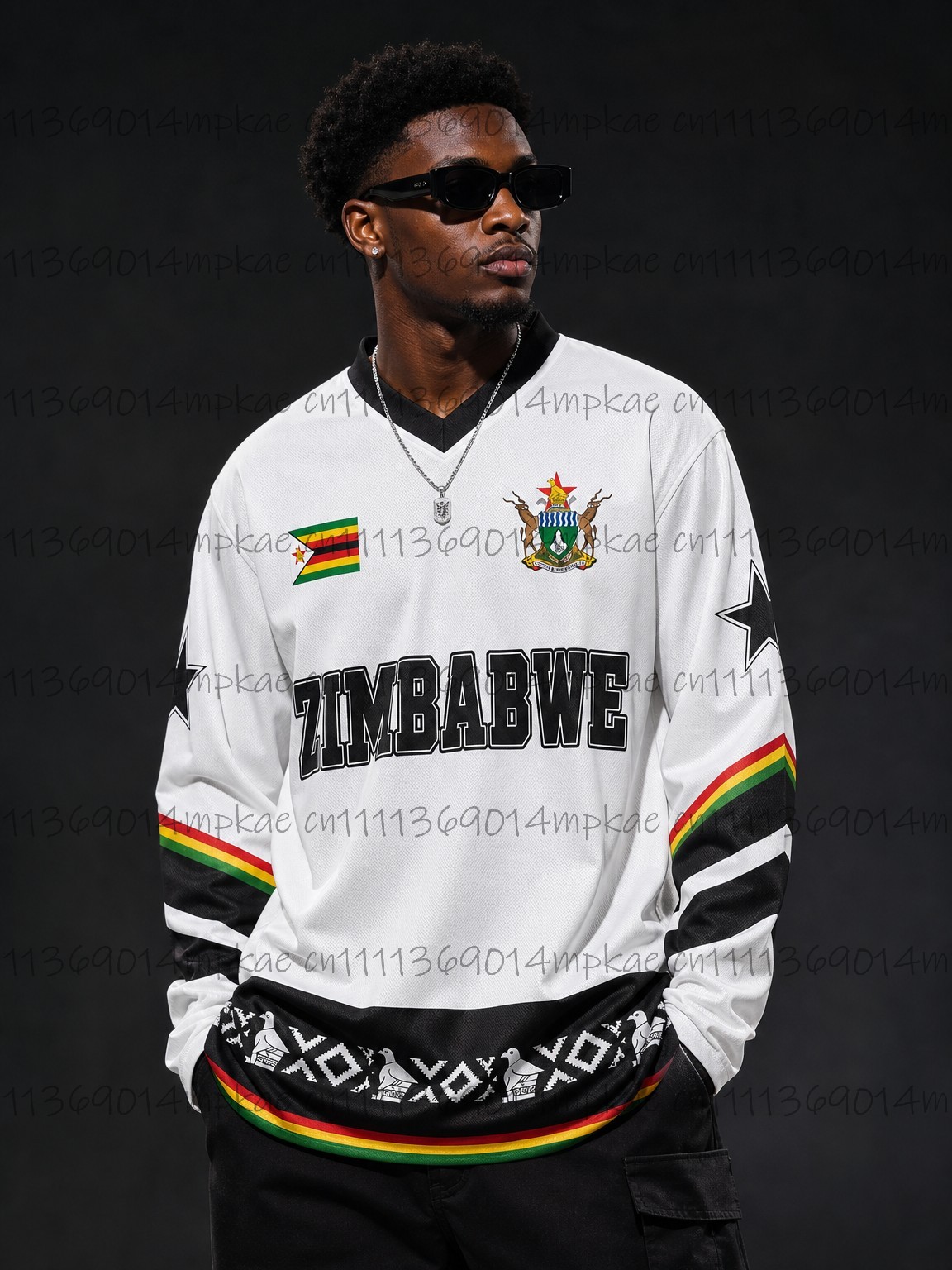 Ethnic Fashion For Men - 秋のジンバブエ民族風ストリートスタイルプリントメンズVネック長袖Tシャツ、ファッショナブルなルーズレトロスポーツシャツ、メンズトップス