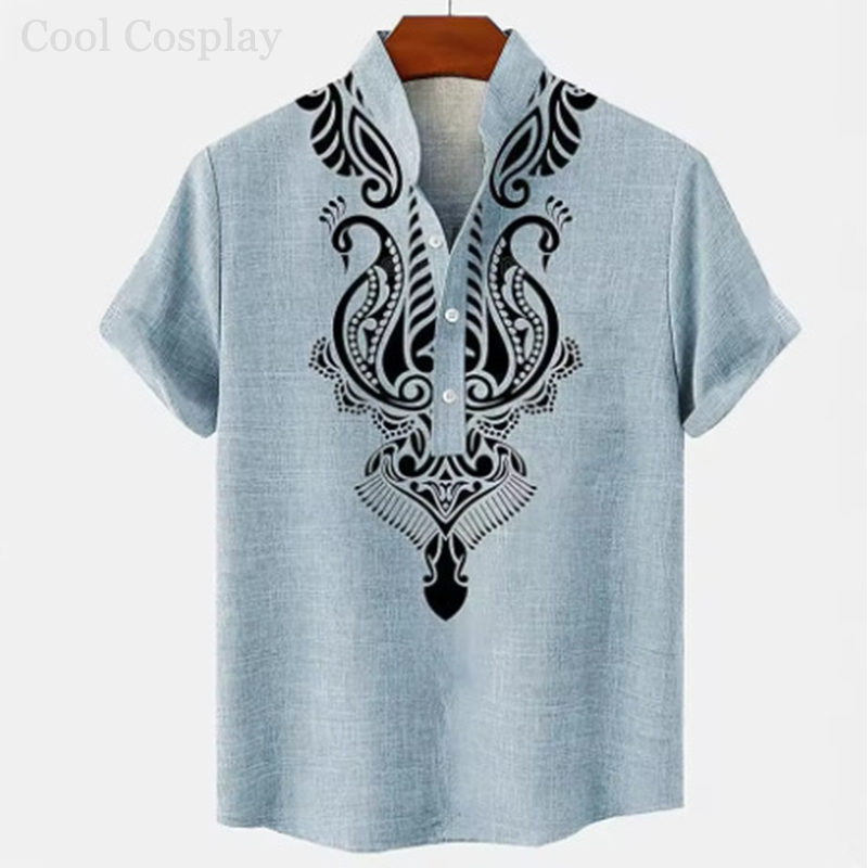 男性レトロトップスヘンリーシャツメンズ 3D 印刷エスニック - Ethnic Fashion For Men のレビューと価格