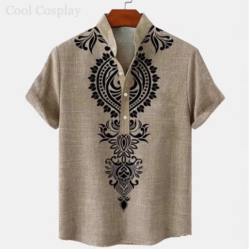 男性レトロトップスヘンリーシャツメンズ 3D 印刷エスニック - Ethnic Fashion For Men のレビューと価格