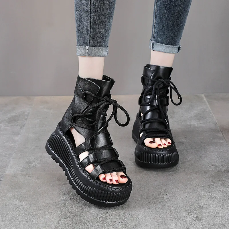 8 センチメートルエスニック牛本革アンクルブーツ女性中空ピー - Ethnic Fashion For Ladies のレビューと価格