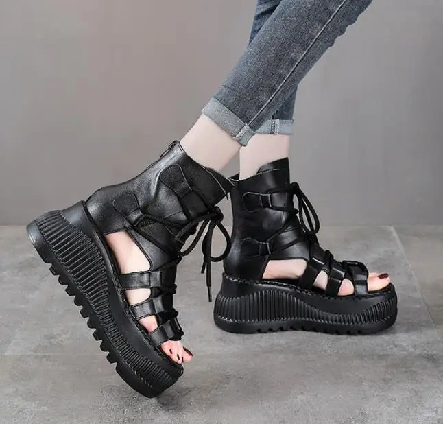 8 センチメートルエスニック牛本革アンクルブーツ女性中空ピー - Ethnic Fashion For Ladies のレビューと価格