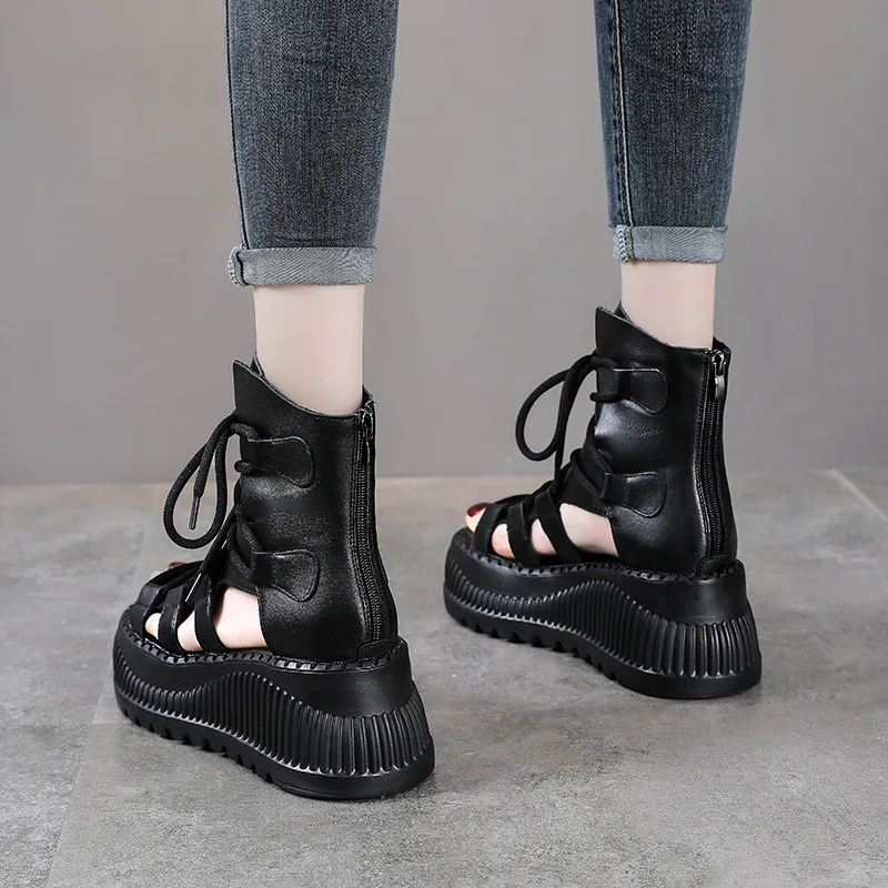 8 センチメートルエスニック牛本革アンクルブーツ女性中空ピー - Ethnic Fashion For Ladies のレビューと価格