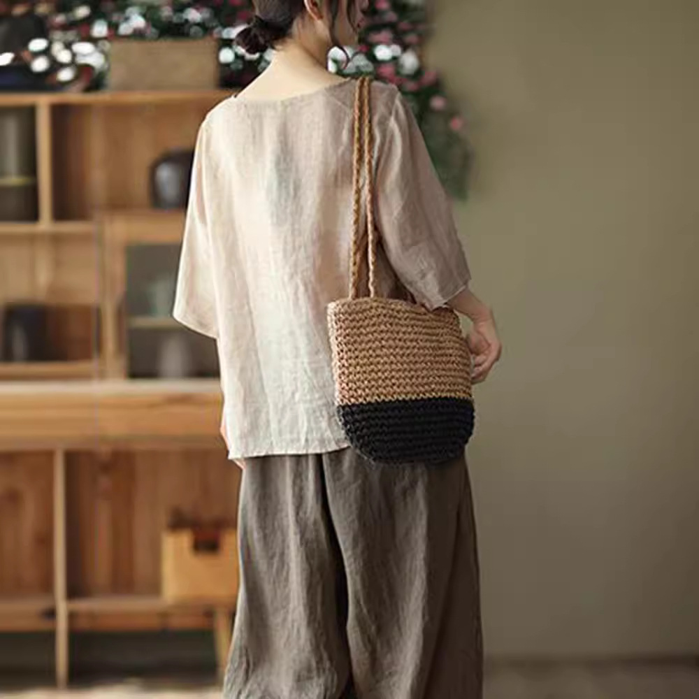 プラスサイズの女性の夏のレトロなブラウス綿麻薄手のオフィスレ - Ethnic Fashion For Ladies のレビューと価格