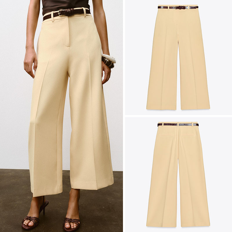 ハイウエストカジュアルワイドレッグパンツ女性の新しい秋のファ - Ethnic Fashion For Ladies のレビューと価格