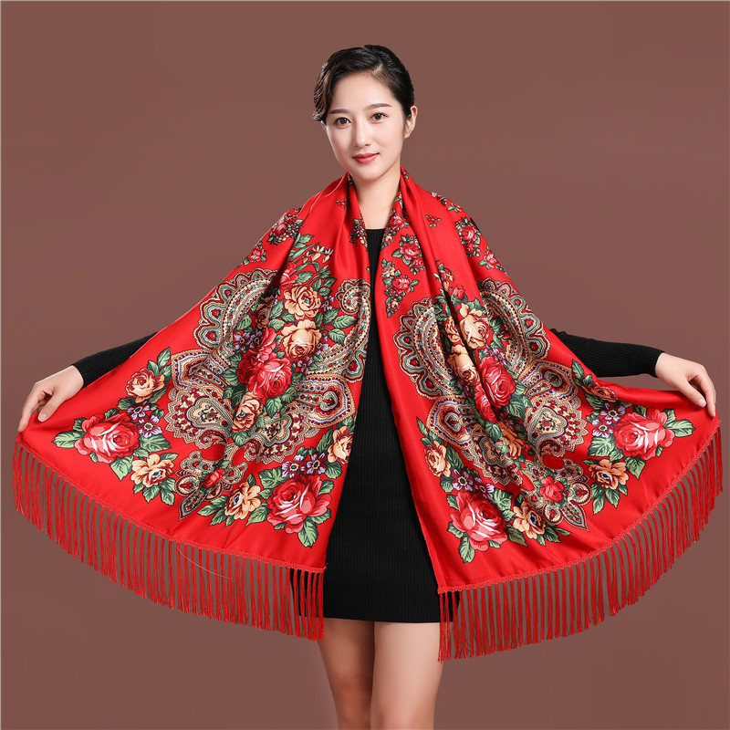 ロシアスタイル高級花プリント女性スカーフエスニック房ショール - Ethnic Fashion For Ladies のレビューと価格