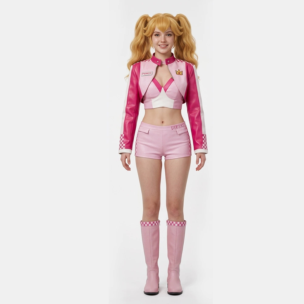ゲームピーチ姫コスプレ衣装女性ピンクレザーレーシングスーツセ - Ethnic Outfit のレビューと価格