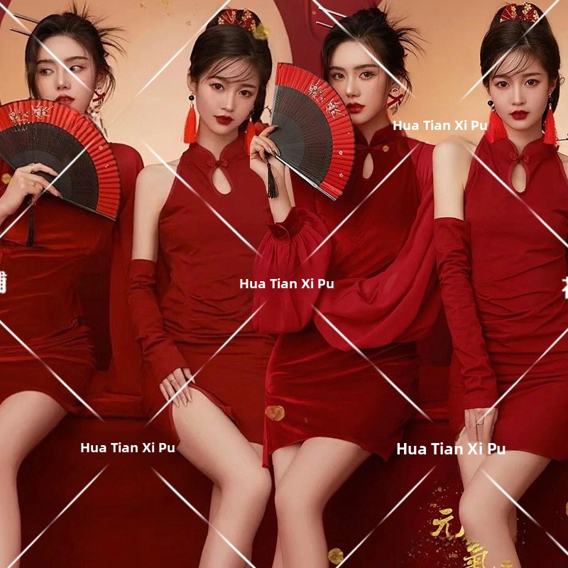 新年ヴィンテージ写真スタジオファッショナブルな親友ポートレー - Ethnic Fashion Girls のレビューと価格